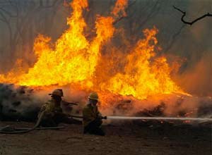 AP Photo/Erich SchlegelFirefighters battle a wildfire on Highway 71 near Smithville, Texas, on Nov. 16, 2011. 