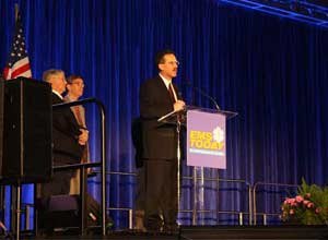 Photo Jamie ThompsonWilliam "Randy" Marriott, medical director of the Dayton, Ohio, Fire Department, accepts the John P. Pryor Award at EMS Today on Thursday.