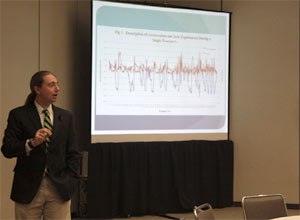 Photo Jamie ThompsonMichael Kurz explains the dangers of transport to an audience at EMS Today.