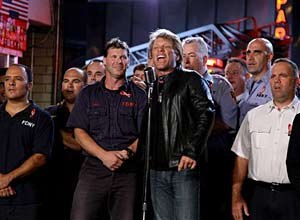 AP Photo/Craig RuttleJon Bon Jovi performes America The Beautiful at the FDNY Battalion 8, Engine 8, Ladder 2 firehouse.