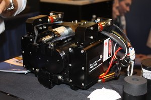 StarChase compressed-air launcher that would normally be mounted in the grill of a police vehicle. The launcher deploys a GPS projectile/tag that sticks to the suspect vehicle, tracking their movements in real-time so dispatchers and cops can work together with less risk to all involved. (PoliceOne photo)
