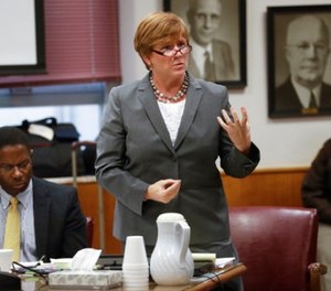 Anissa Weier's attorney Maura McMahon questions potential jurors during jury selection in the trial to determine 15-year-old Weier's competency at Waukesha County Courthouse Monday, Sept 11, 2017, in Waukesha, Wis. (AP Photo/Morry Gash, Pool)