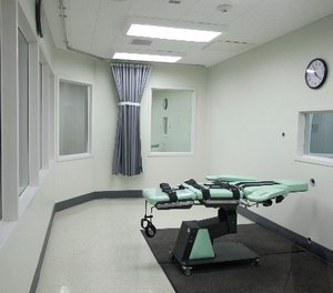 In this photo taken Tuesday Sept. 21, 2010, the death chamber of the new lethal injection facility at San Quentin State Prison in San Quentin, Calif.