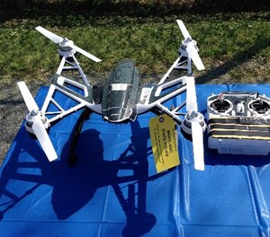 This photo shows a Yuneec Typhoon drone and controller Monday, Aug. 24, 2015, in Jessup, Md.