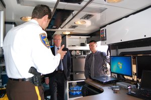 The mobile forensics lab has everything required to off-load data, video, audio and photos, as well as making hard drive back-ups. It is not equipped nor used for electronic surveillance.