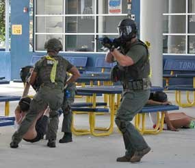 The active-shooter training at Pompano Beach High School was designed to evaluate the multi-disciplinary, multi-team, coordinated response.