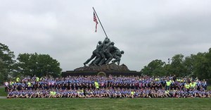 Riders are pictured at the U.S. Marine Corps War Memorial in Arlington County, Virginia.