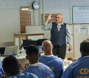 Robert Rodriguez, a licensed mental health therapist, discusses male behavior patterns as part of the Building Resilience inmate rehabilitation program.