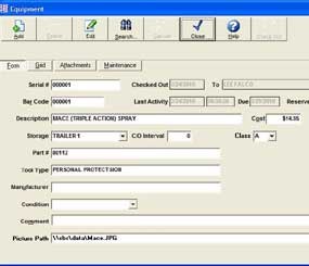 A partial screen grab of Dynamic Systems' barcode-based tracking system called Checkmate.