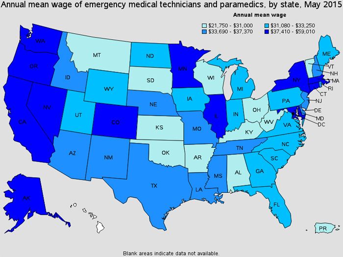 Average EMT and paramedic salary for each state