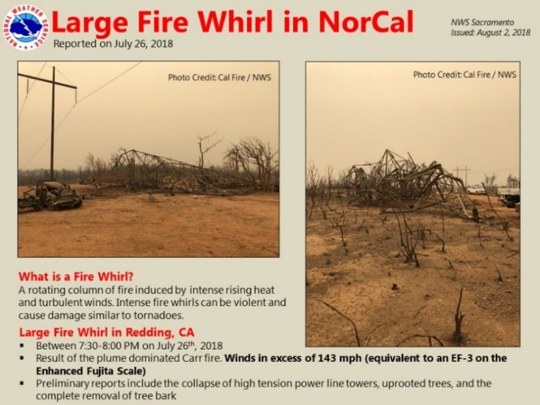 Images from the scene of the fire whirl show tornado-like destruction. (Photo/Courtesy of the National Weather Service)