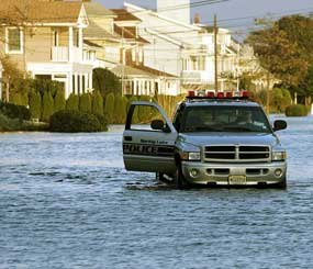 Spring Lake (New Jersey) Police Department patrols the flooded streets during a late afternoon in 2005.