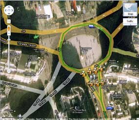 Google Maps can be shown as street maps, satellite photos, or both, with the street data laid over the photo. These screen captures show photo detail of the riot maps devised by organizers of the tuition increase protests in London in early December 2010.