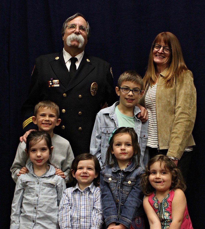 Chief Goldfeder brought his greatest accomplishment, his grandchildren, up on stage when he was honored at FDIC.