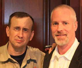 Lt. Col. Dave Grossman, pictured with Doug Wyllie, spoke before a crowd of more than 250 police officers in an event hosted by the California Peace Officers Association.