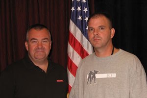 Ed Hinchey (left), Armor Technical Specialist and Law Enforcement Liaison for Safariland, pictured with Bakersfield Police Officer Dennis Eddy at a ceremony held in Eddy’s honor during the Street Survival Seminar in Anaheim, Calif. in September 2008. Officer Eddy returned to full duty after he was struck by gunfire in a gang-infested neighborhood in southeast Bakersfield, Calif. Read Officer Eddy’s story, Putting a name and a face on UCR stats, where he says: