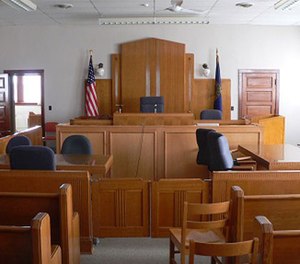 Inside a courtroom.