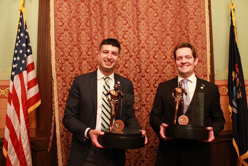 Michigan House Reps. Tom Barrett (left) and Ben Frederick are the first recipients of the MCO Legislator of the Year award.