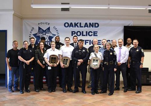 The paramedics were honored for helping Officer Hector Chavez in the aftermath of a reported car crash on June 6 in the 9800 block of Golf Links Road.