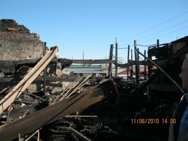 View of collapsed wall from steel I-beam expansion.