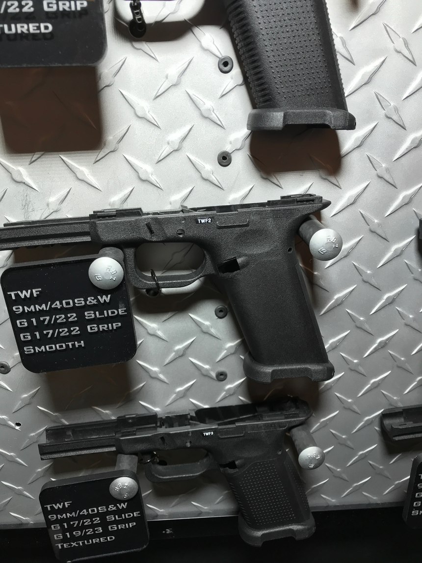 For the frame, I picked the Timberwolf TWC. The TWF (F for full sized) is pictured here. This frame has the Glock Bump relief cut and the web of the hand sits closer to the slide.