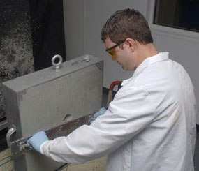 R&D Manager Jonathan Lirette works with a clay blade in Point Blank Solutions’ Pompano Beach (Fla.) labs. 