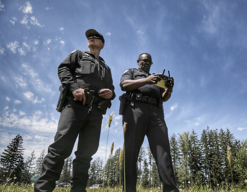 On May 12, 2017, The Tukwila PD Unmanned Aircraft System (UAS) team of eight police officers completed a UAS training program.