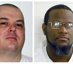 This combination of undated file photos provided by the Arkansas Department of Correction shows death-row inmates Jason F. McGehee, left, and Kenneth Williams. (Arkansas Department of Correction via AP)