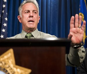 Clark County Sheriff Joe Lombardo discusses the Route 91 Harvest festival mass shooting at the Las Vegas Metropolitan Police Department headquarters in Las Vegas.