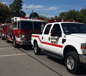 Four Vermilion firefighters were struck at a crash scene on Saturday when a car collided with a parked apparatus, pushing it into the firefighters. The driver of the car was killed in the collision.