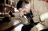 A firefighter feels the stress.