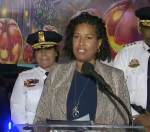 DC Mayor Muriel Bowser (D) speaks during Thursday's public safety announcement. Screenshot: FacebookLive.