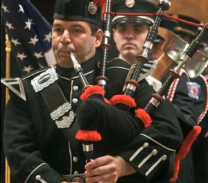 The four-piece band of musically inclined firefighters plays traditional Irish and Scottish marches at around 20 events each year. (Photo/Brownsville Firefighters Pipes and Drums Facebook page)