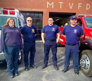 Left to right: New Chapel EMT Amber Durham, FF Tony Brock, Lieutenant Guy Stoffregen, Battalion Chief Eddie Cissell.