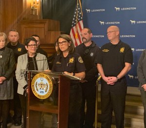 Officials hold a press conference in Lexington, Ky., after local hospitals donated $200,000 to the Lexington Fire Department's community paramedicine program. (Photo/Lexington-Fayette Urban County Government)