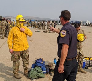 A group of more than 270 California National Guard soldiers begin hand crew training with CAL FIRE in this Aug. 23, 2020 photo. A group of 12 U.S. senators have penned a letter to the chief of the National Guard Bureau asking for a