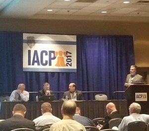 Eriks Gabliks, director, Oregon Department of Public Safety Standards and Training, leads the panel discussion.