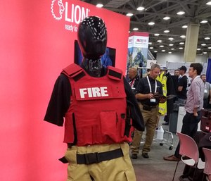 A ballistic vest is displayed at the 2018 FRI conference.