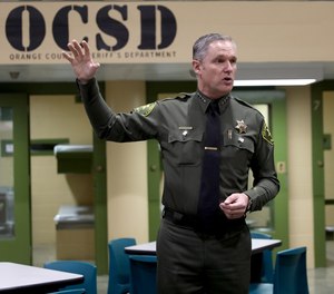 Sheriff Don Barnes gives a tour of the new Housing Unit for Military Veterans at the Theo Lacy Facility in Orange, Calif., on Dec. 30, 2019.