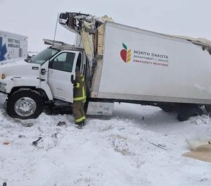 Firefighters from the Finley Fire Department delivered PPE to hospitals after a the North Dakota Department of Transportation semitruck carrying the supplies crashed last week.