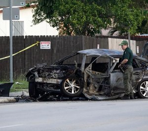Officials say Andrew Alvarado, 33, burned to death after a crash in 2019 after the driver of the car, Stephanie Binger, 34, said there was no one else in the car with her. Binger is now charged with vehicular homicide and DUI manslaughter.