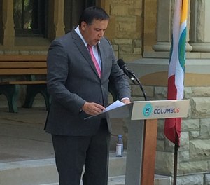 Columbus Mayor Andrew J. Ginther speaks Friday during a news conference at Columbus Public Health to announce a new Alternative Response Pilot Program.