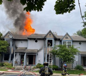 Three firefighters were injured battling a three-alarm blaze in Bethlehem Township, Pa., on Monday.
