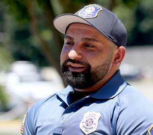 Senior correctional police officer Ugur Akilli recounts his experience rescuing an Upper Deerfield family from their burning home, earning him a HERO award from PBA Local 105, which was presented during a ceremony at the South Woods State Prison, Thursday, June 24, 2021.
