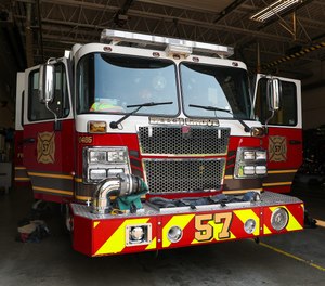 A fire engine sits in the bay Tuesday, July 6, 2021, at Beech Grove Fire Station 57. The city of Beech Grove is working on an interlocal agreement to hand over its nearly 100-year-old fire department to Indianapolis to consolidate fire services.