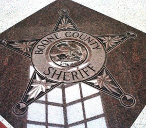 A granite star in the lobby of Boone County Jail