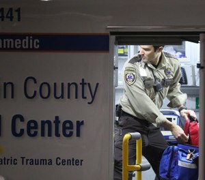 An HCMC paramedic prepares an ambulance for service as HCMC prepped area media members on operations leading up to and during the Super Bowl Friday, Jan. 5, 2017, at HCMC in Minneapolis.