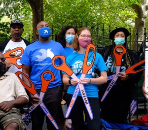Community groups and families impacted by Rikers Island incarceration hold a small rally outside New York City Hall in lower Manhattan, New York to demand Mayor Bill de Blasio address the inhumane and unsafe conditions at the jail complex.