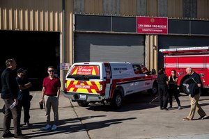A Falck vehicle was seen at the San Diego Fire-Rescue Logistics Division at Kearny Mesa on Saturday.