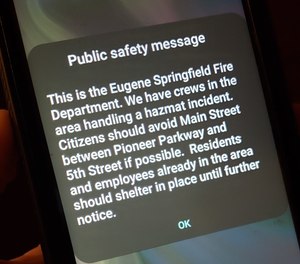 Alert sent out by Eugene Springfield Fire Department on Monday, Dec. 20.